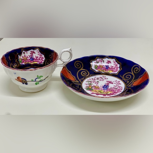 19th Century Antique Gaudy Welsh CHINOISSERIE Pattern Cup & Saucer Tea Set - Picture 7 of 15